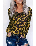 Azura Exchange Lace Splicing Hollow Out Leopard Blouse - XL