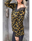 Azura Exchange Lace Splicing Hollow Out Leopard Blouse - XL