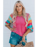 Azura Exchange Bubble Sleeve Stripe Color Block Top - M