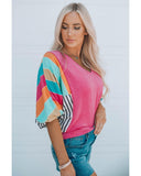 Azura Exchange Bubble Sleeve Stripe Color Block Top - M
