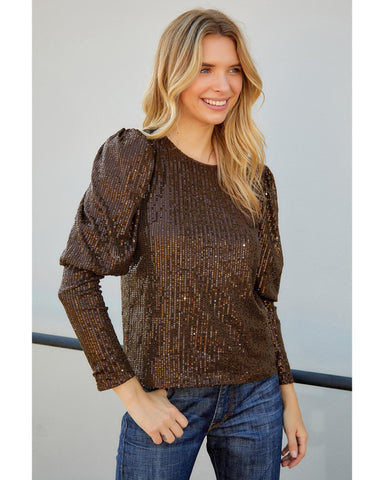 Azura Exchange Sequin Puff Sleeve Top - L