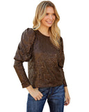 Azura Exchange Sequin Puff Sleeve Top - L