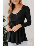 Azura Exchange Long Sleeve Buttons Babydoll Blouse - XL