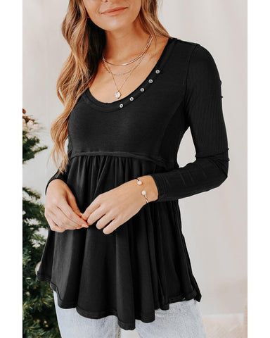 Azura Exchange Long Sleeve Buttons Babydoll Blouse - XL