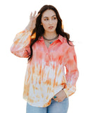 Azura Exchange Print Lace-up Buttoned Henley Top - L