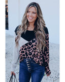 Azura Exchange Leopard Colorblock Long Sleeve Top - XL