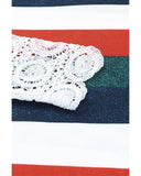 Azura Exchange Striped Lace Splicing Long Sleeve Top - M