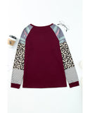 Azura Exchange Burgundy Camouflage Striped Leopard Splicing Blouse - M