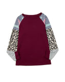 Azura Exchange Burgundy Camouflage Striped Leopard Splicing Blouse - M