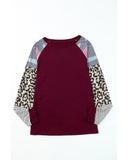Azura Exchange Burgundy Camouflage Striped Leopard Splicing Blouse - M