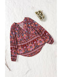 Azura Exchange V Neck Long Sleeve Blouse with Floral Print - S