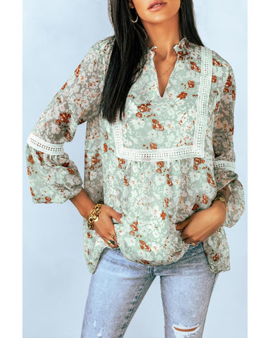 Azura Exchange Lace Crochet Trim Blouse with Floral Print - S