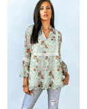 Azura Exchange Lace Crochet Trim Blouse with Floral Print - S