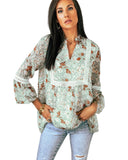 Azura Exchange Lace Crochet Trim Blouse with Floral Print - S