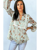 Azura Exchange Lace Crochet Trim Blouse with Floral Print - S
