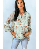 Azura Exchange Lace Crochet Trim Blouse with Floral Print - S