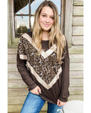 Azura Exchange Sequin Leopard Splicing Long Sleeve Top - M