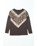 Azura Exchange Sequin Leopard Splicing Long Sleeve Top - M