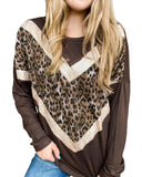 Azura Exchange Sequin Leopard Splicing Long Sleeve Top - M