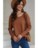 Azura Exchange Waffle Knit Splicing Buttons Long Sleeve Top - XL