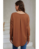 Azura Exchange Waffle Knit Splicing Buttons Long Sleeve Top - XL