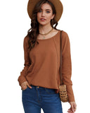 Azura Exchange Waffle Knit Splicing Buttons Long Sleeve Top - XL
