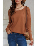 Azura Exchange Waffle Knit Splicing Buttons Long Sleeve Top - XL