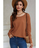 Azura Exchange Waffle Knit Splicing Buttons Long Sleeve Top - XL