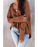 Azura Exchange Waffle Knit Splicing Buttons Long Sleeve Top - XL