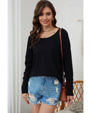 Azura Exchange Button Detail Waffle Knit Long Sleeve Top - M