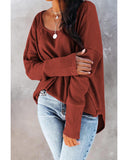 Azura Exchange Spliced Waffle Knit Long Sleeve Top with Button Detail - 2XL