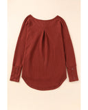 Azura Exchange Spliced Waffle Knit Long Sleeve Top with Button Detail - 2XL