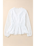 Azura Exchange Buttoned Swiss Dot Peplum Blouse - L