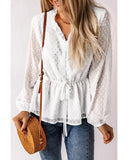 Azura Exchange Buttoned Swiss Dot Peplum Blouse - S