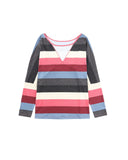 Azura Exchange Striped Mesh Splicing Round Neck Long Sleeve Top - S