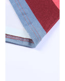 Azura Exchange Striped Mesh Splicing Round Neck Long Sleeve Top - S