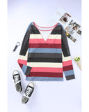 Azura Exchange Striped Mesh Splicing Round Neck Long Sleeve Top - S