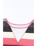 Azura Exchange Striped Mesh Splicing Round Neck Long Sleeve Top - S