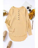 Azura Exchange Textured Ribbed Puff Sleeve Pullover - L