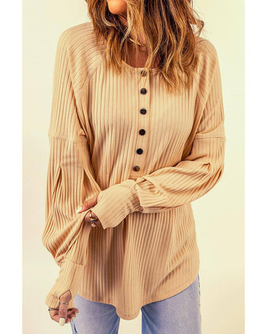 Azura Exchange Textured Ribbed Puff Sleeve Pullover - M