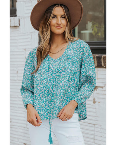 Azura Exchange Floral Print Drawstring Blouse - S