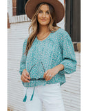 Azura Exchange Floral Print Drawstring Blouse - S