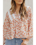 Azura Exchange Floral Lace V Neck Blouse - M