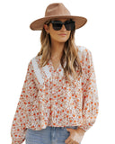 Azura Exchange Floral Lace V Neck Blouse - M