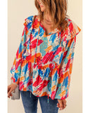 Azura Exchange Paint Print Ruffled Detail Loose Blouse - M