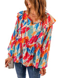 Azura Exchange Paint Print Ruffled Detail Loose Blouse - M
