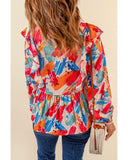 Azura Exchange Paint Print Ruffled Detail Loose Blouse - M