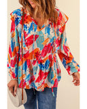 Azura Exchange Paint Print Ruffled Detail Loose Blouse - M