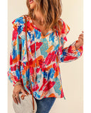 Azura Exchange Paint Print Ruffled Detail Loose Blouse - M