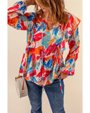 Azura Exchange Paint Print Ruffled Detail Loose Blouse - M
